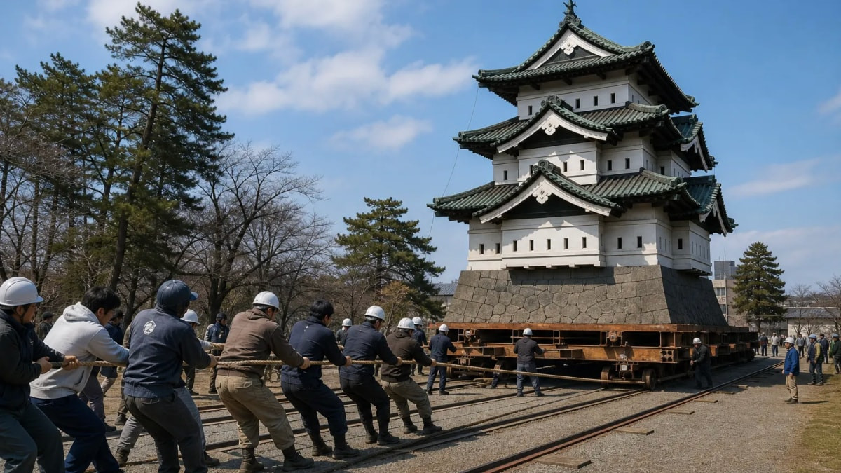 Japonya’da 360 tonluk kaleyi bin 800 kişi halatlarla çekti